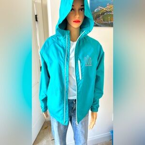 Kids lightweight turquoise packable hooded jacket